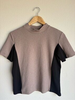 Zara Two-Tone Short Sleeve Shirt - Taupe & Black